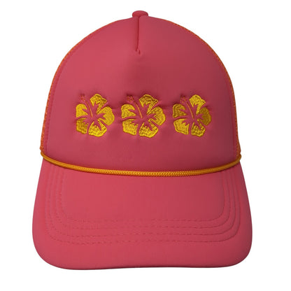 Hibiscus Flower Trucker Hat Multicolor One Size Adjustable Mesh Back Rope