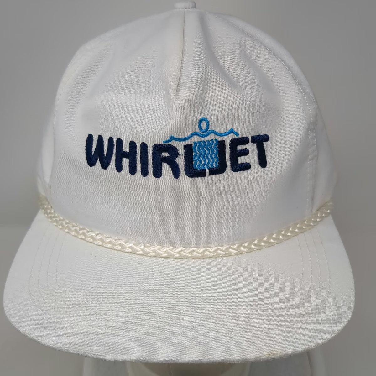 Sportcap 5 Panel White Hat One Size Rope Strapback Embroidered WhirlJet Logo