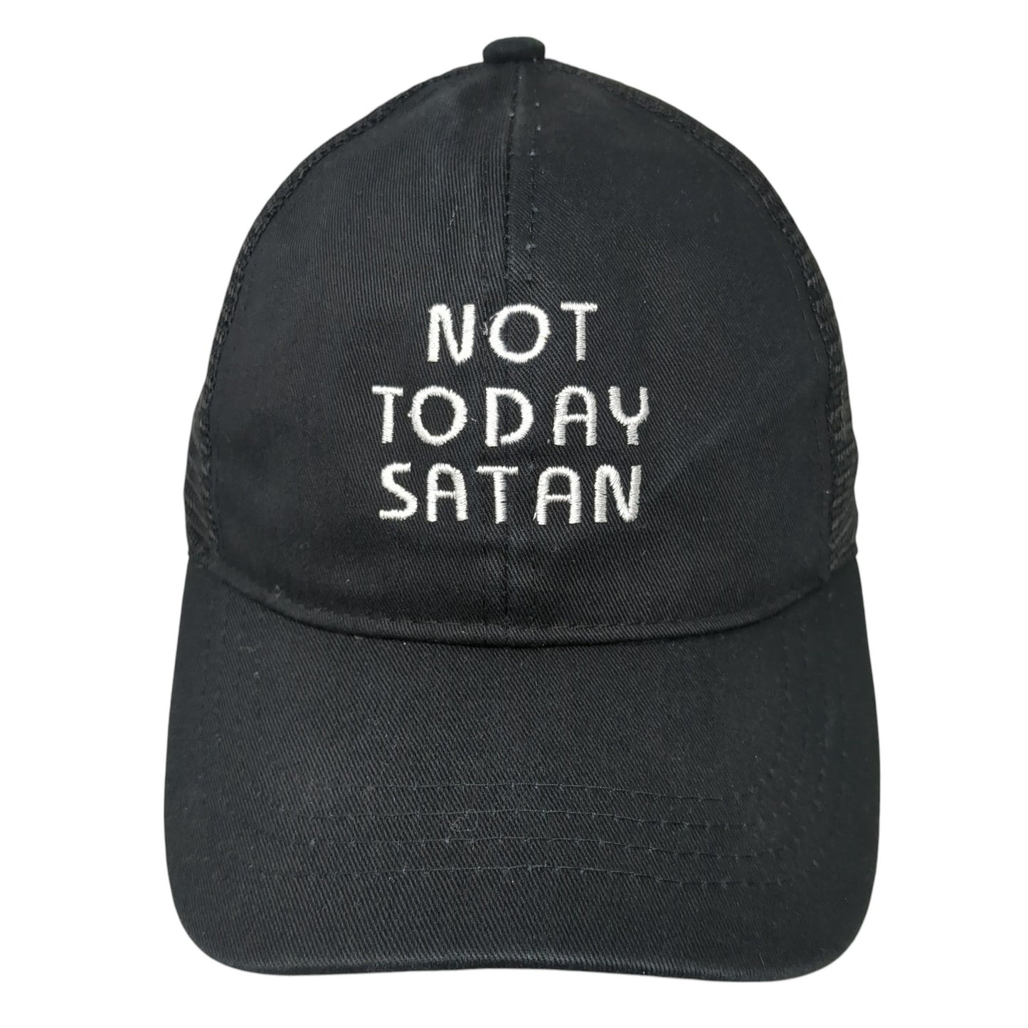 Not Today Satan Ponytail Trucker Hat Black One Size Adjustable Mesh Back C.C