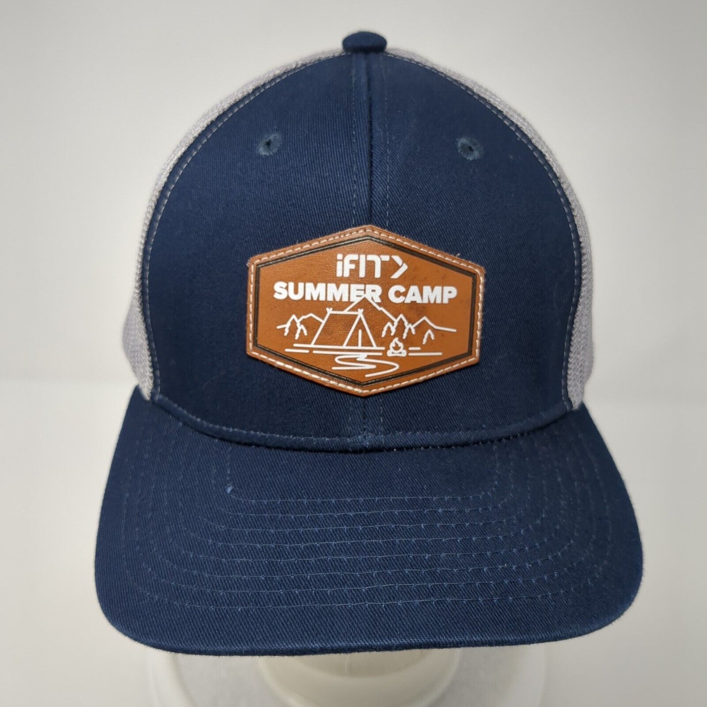 iFIT Summer Camp Patch Snapback Trucker Hat Blue One Size Mesh Back