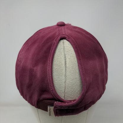 Ponyflo Strapback Hat Ponytail Red Burgundy OSFM Embroidered Distressed