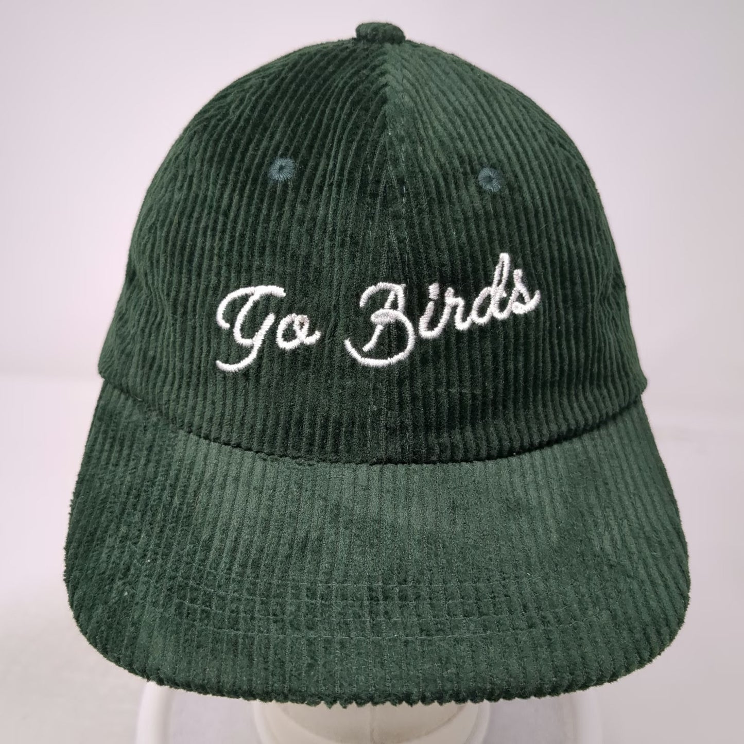 Green Corduroy Go Birds Embroidery Baseball Cap One Size Slideback Strap Hat