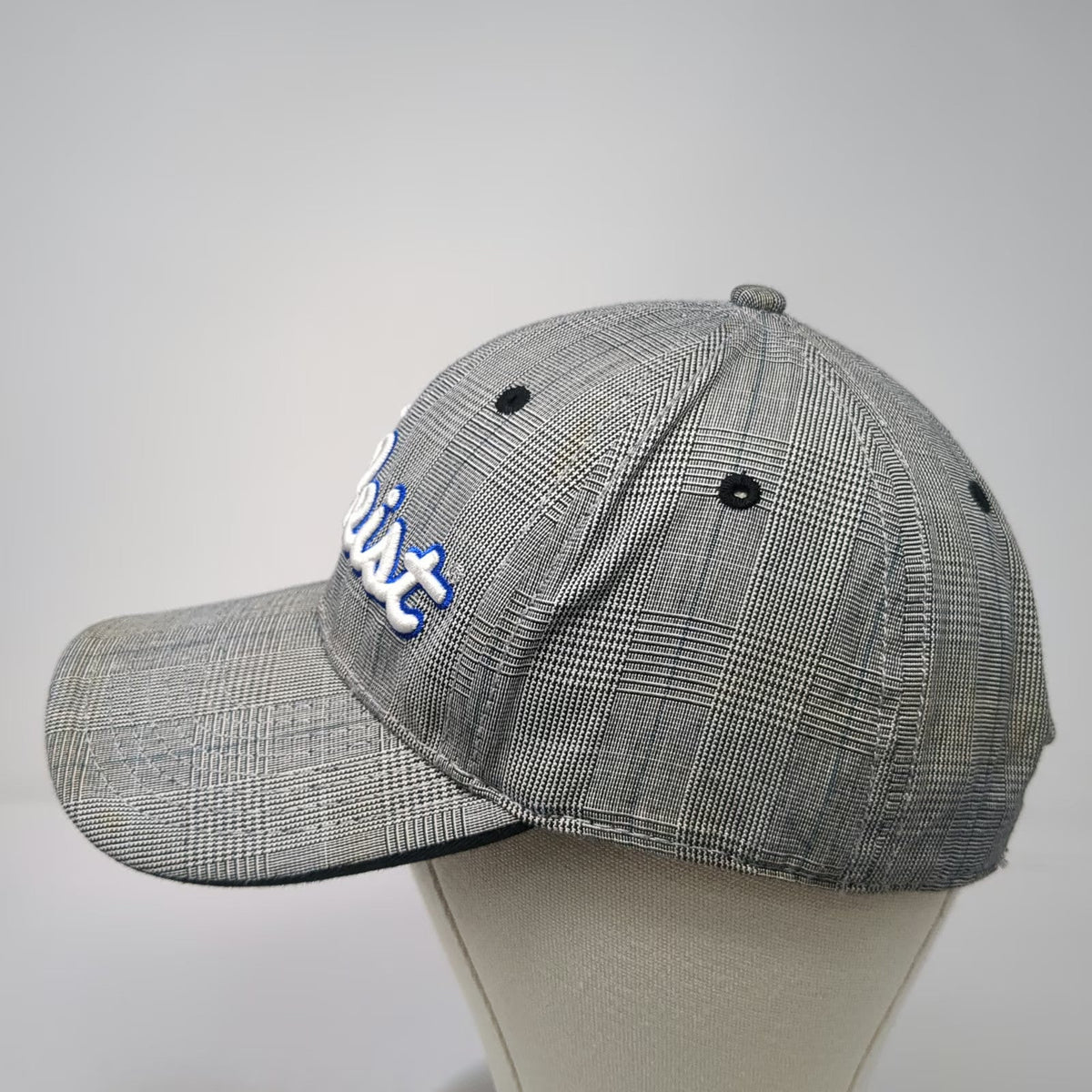 Titleist Baseball Cap Gray One Size Plaid Pattern 3D Embroidery Slideback Hat