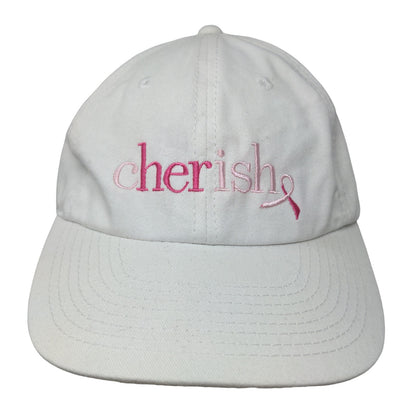 Cherish Women's Slideback Hat White Adjustable Embroidered Logo Breast Cancer