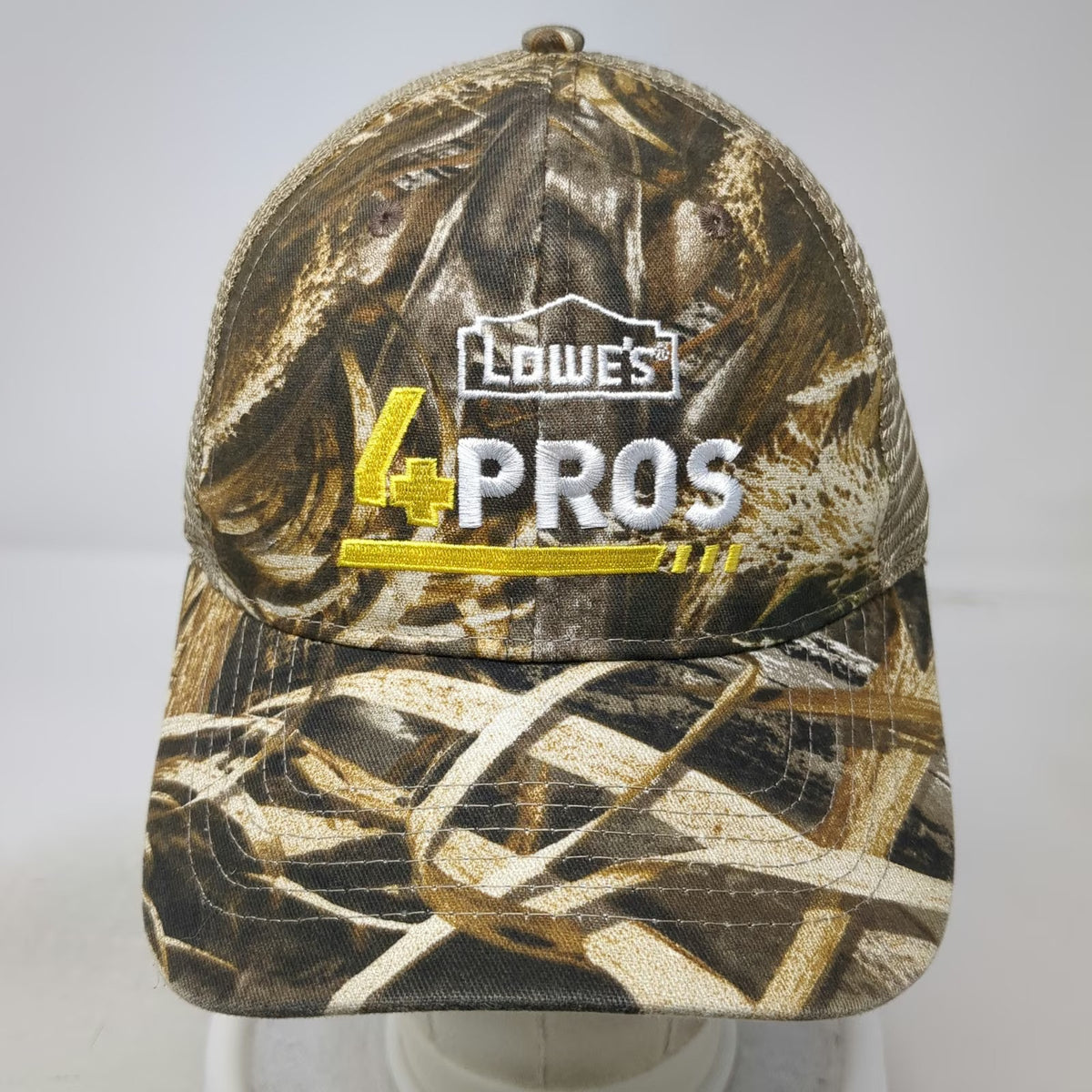 Lowe's 4 Pros Camo Trucker Hat Brown Mesh Back One Size Snapback Logo Hardware