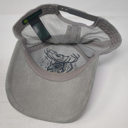 John Deere Trucker Hat Gray One Size Mesh Back Snapback Suede Brim Logo Patch