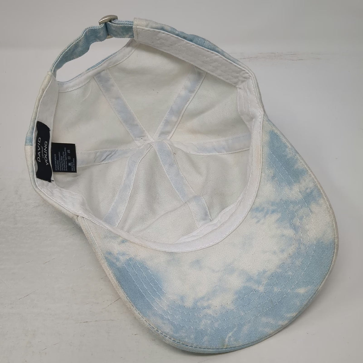 David and Young Baseball Cap Blue White One Size Tie Dye Cloud Print Cotton Hat