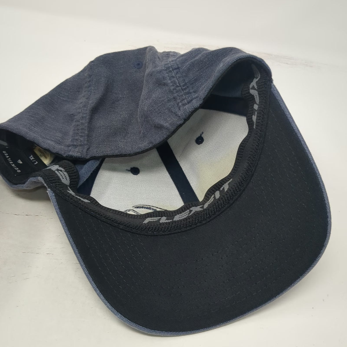 Quiksilver Baseball Cap Blue XL Flexfit Linen Blend Embroidered Logo Stretch Hat