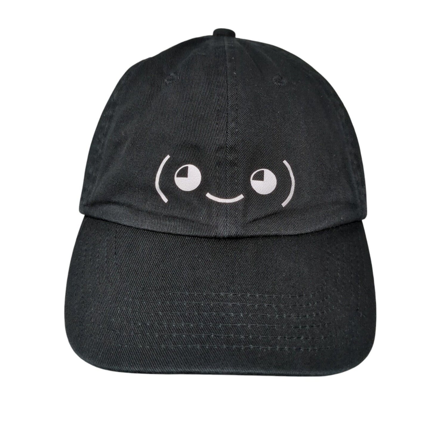 Smiley Slideback Hat Black OSFA Adjustable 6 Panel Vented Holes Cotton
