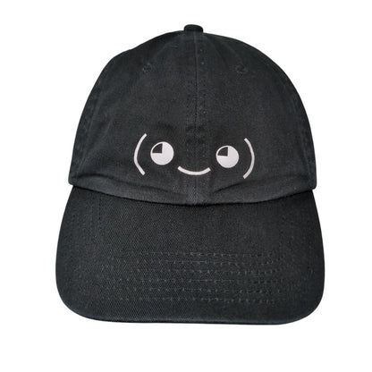 Smiley Slideback Hat Black OSFA Adjustable 6 Panel Vented Holes Cotton