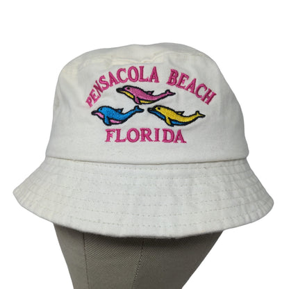 Alvin's Island Boys Bucket Hat Cream Embroidered Pensacola Beach FL Logo Dolphin