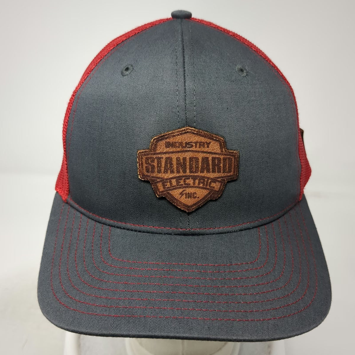 Richardson Trucker Hat Gray Red One Size Standard Electric Leather Patch Hat