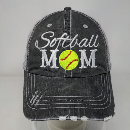 Softball Mom Strapback Trucker Hat Gray OSFA Adjustable Mesh Back Distressed