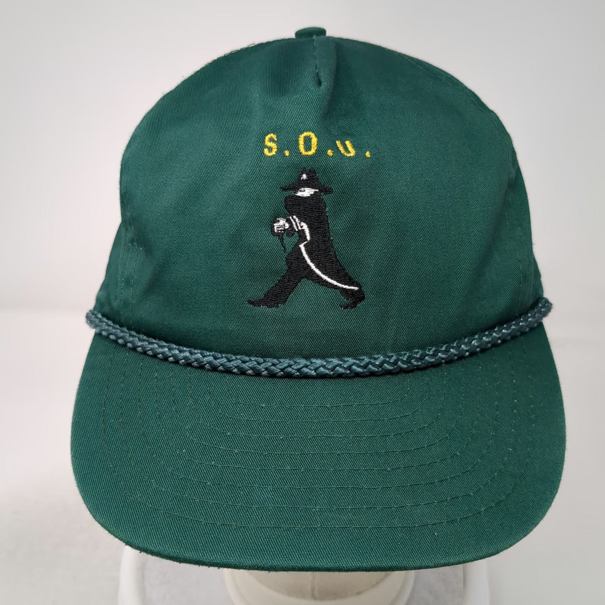 Nissin Cap 5 Panel Green One Size Slideback Rope S.O.U. Logo Embroidered Hat