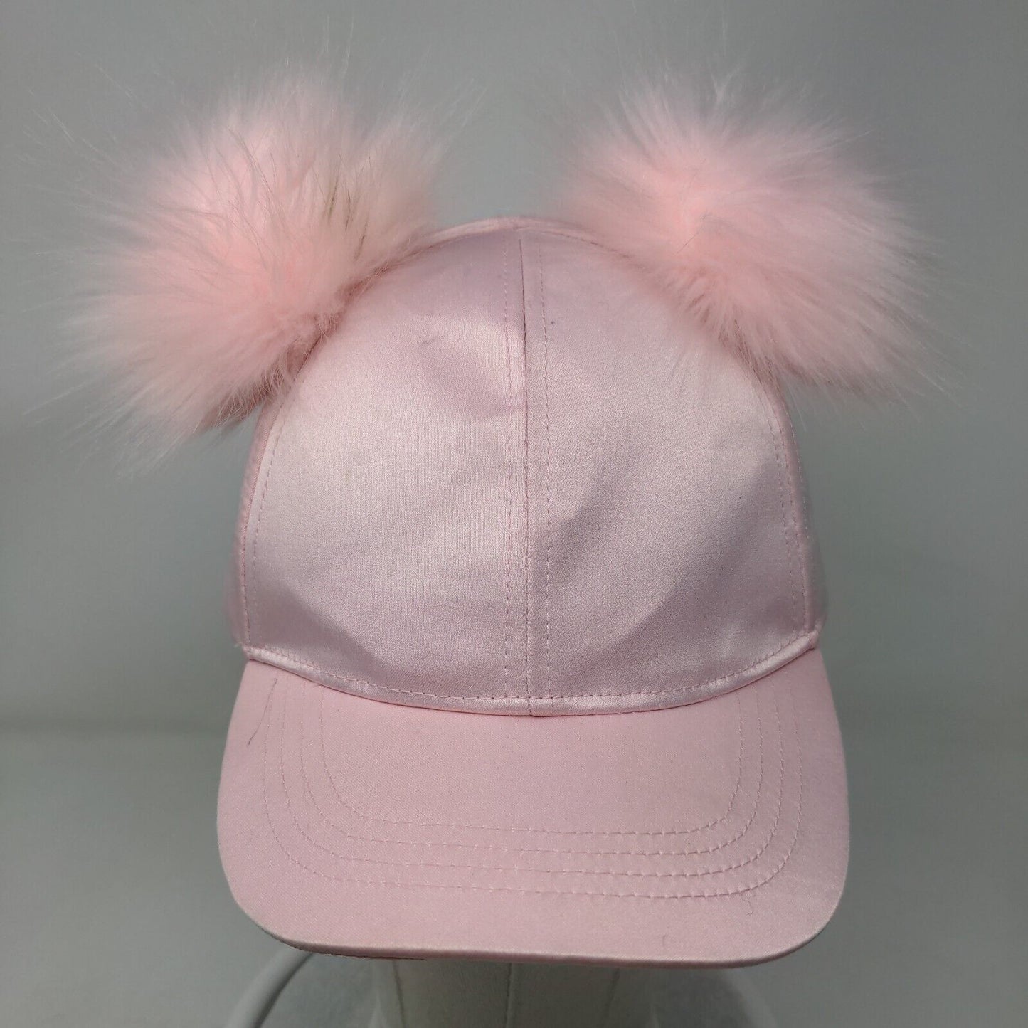 Place Strapback Hat Pink S-M 4-7 Adjustable Pompom Faux Fur Ears 6 Panel Blank