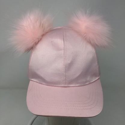 Place Strapback Hat Pink S-M 4-7 Adjustable Pompom Faux Fur Ears 6 Panel Blank