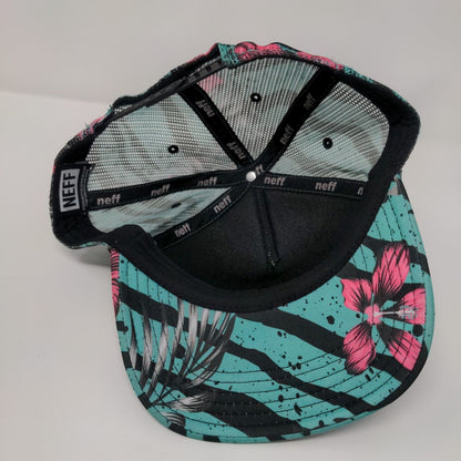 Neff Snapback Mesh Back Trucker Hat Multi One Size Floral Hawaiian