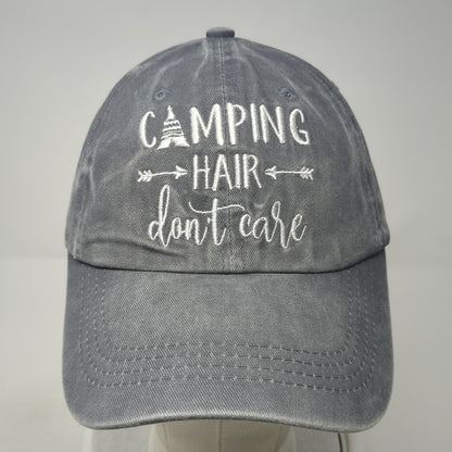 Camping Hair Don't Care Slideback Hat Gray One Size Embroidered Ponytail