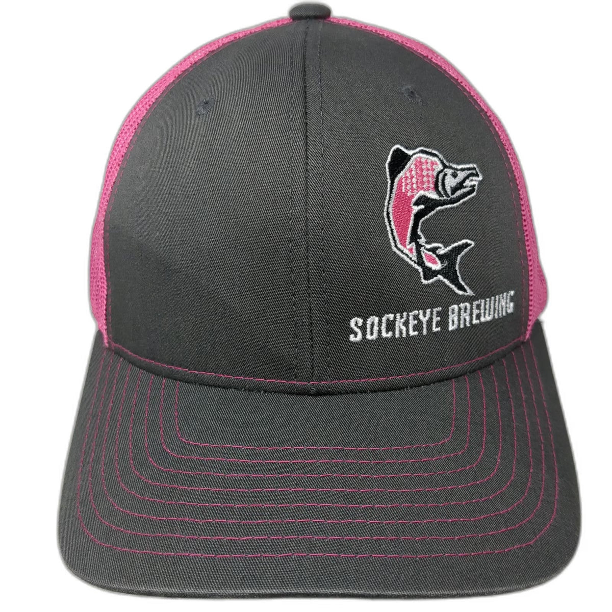 Richardson Trucker Hat Gray Pink One Size Sockeye Brewing Fish Logo 112 Mesh