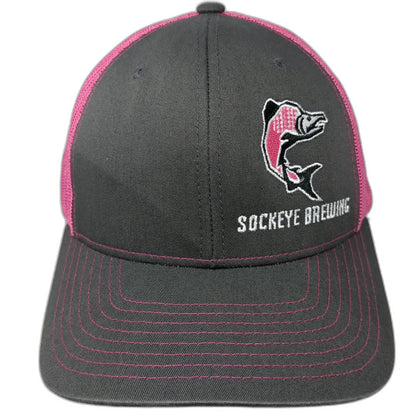 Richardson Trucker Hat Gray Pink One Size Sockeye Brewing Fish Logo 112 Mesh