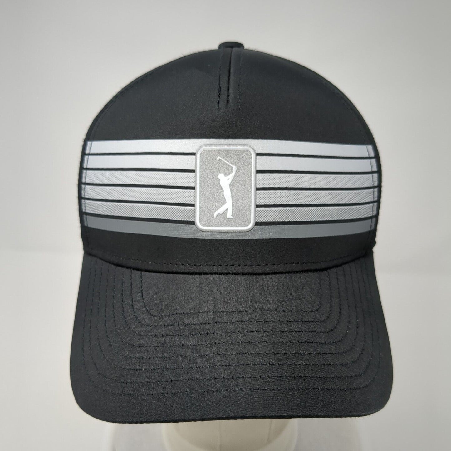 PGA Tour Strapback Golf Hat Black One Size Adjustable Striped Pro Series