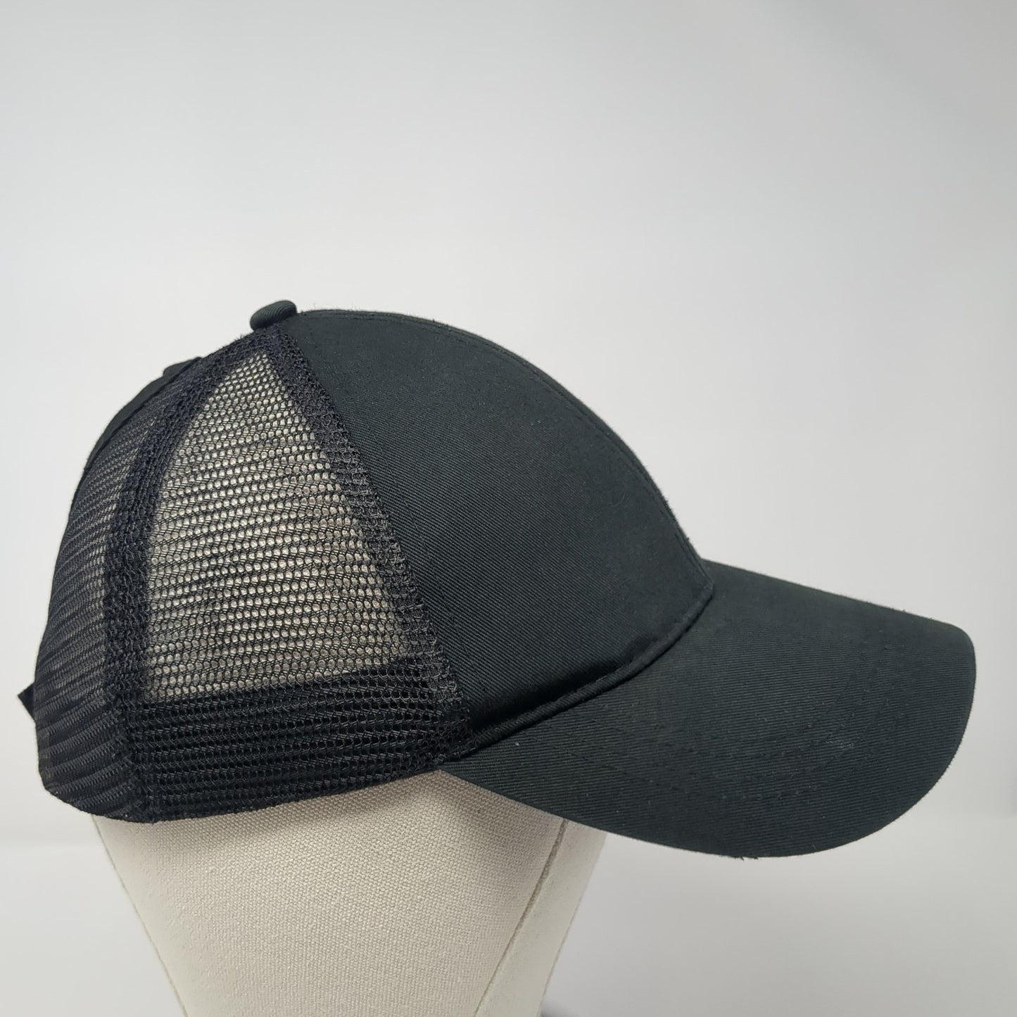 C.C Exclusives Ponytail Trucker Hat Black One Size Adjustable Mesh Back Blank
