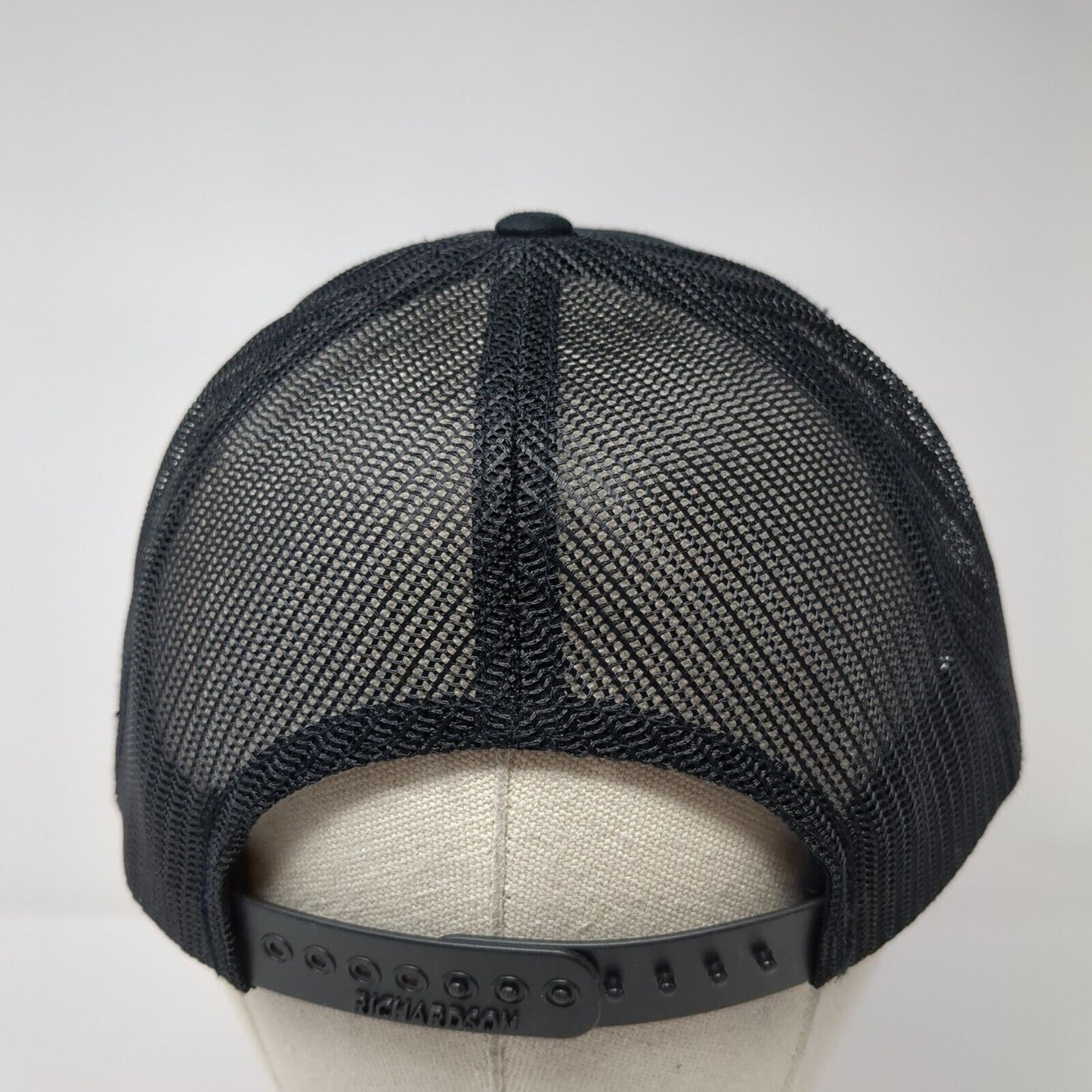 Richardson Snapback Mesh Back Trucker Hat Black One Size Leather Patch