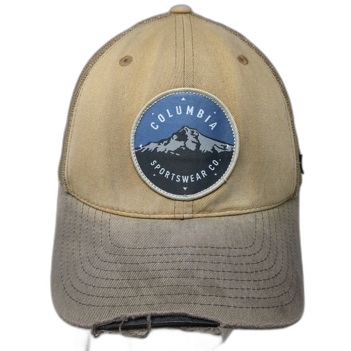 Columbia Trucker Hat Beige Gray One Size Mesh Back Mountain Patch Snapback
