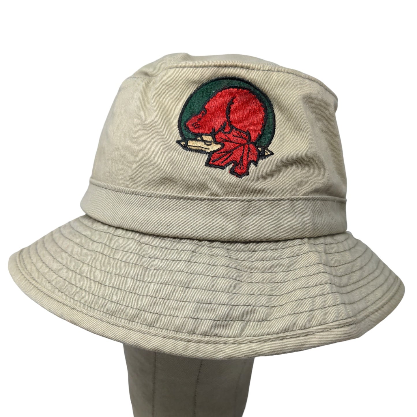 AJM Men's Bucket Hat Tan Size OSFM Embroidered Canada Beaver Logo Cotton