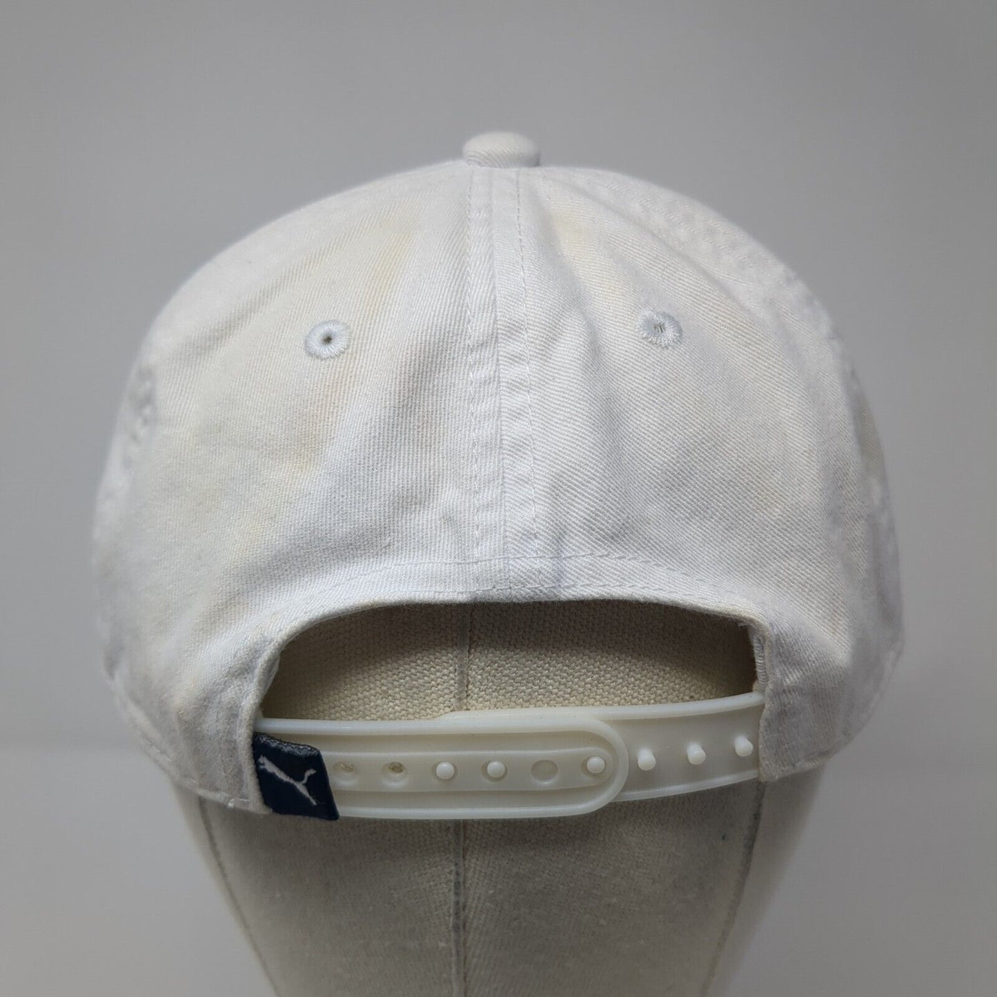 Puma Logo Snapback Hat White One Size Adjustable Solid Vent Holes Outdoor