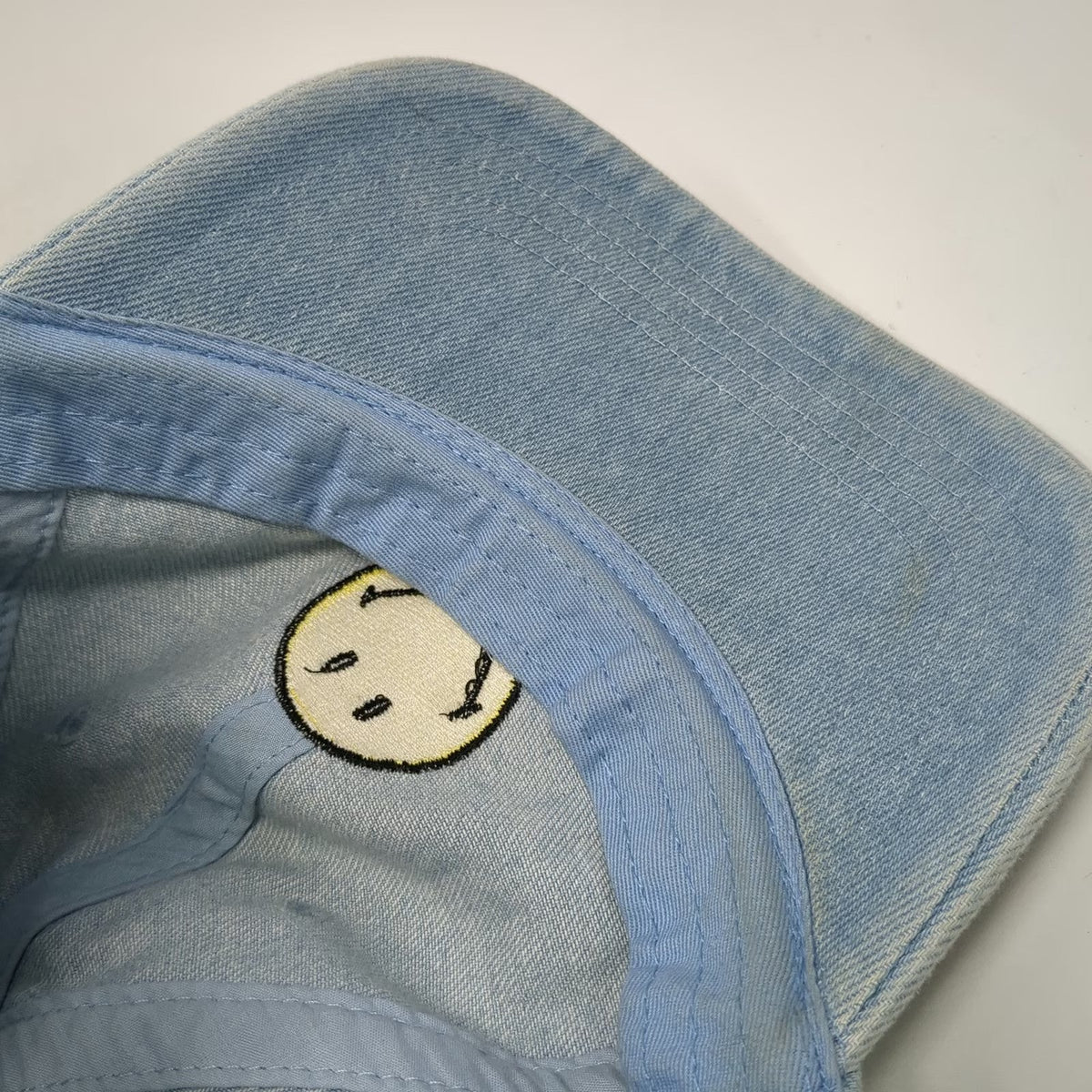 American Eagle Baseball Cap Blue One Size Denim Smiley Face Slideback Cotton Hat