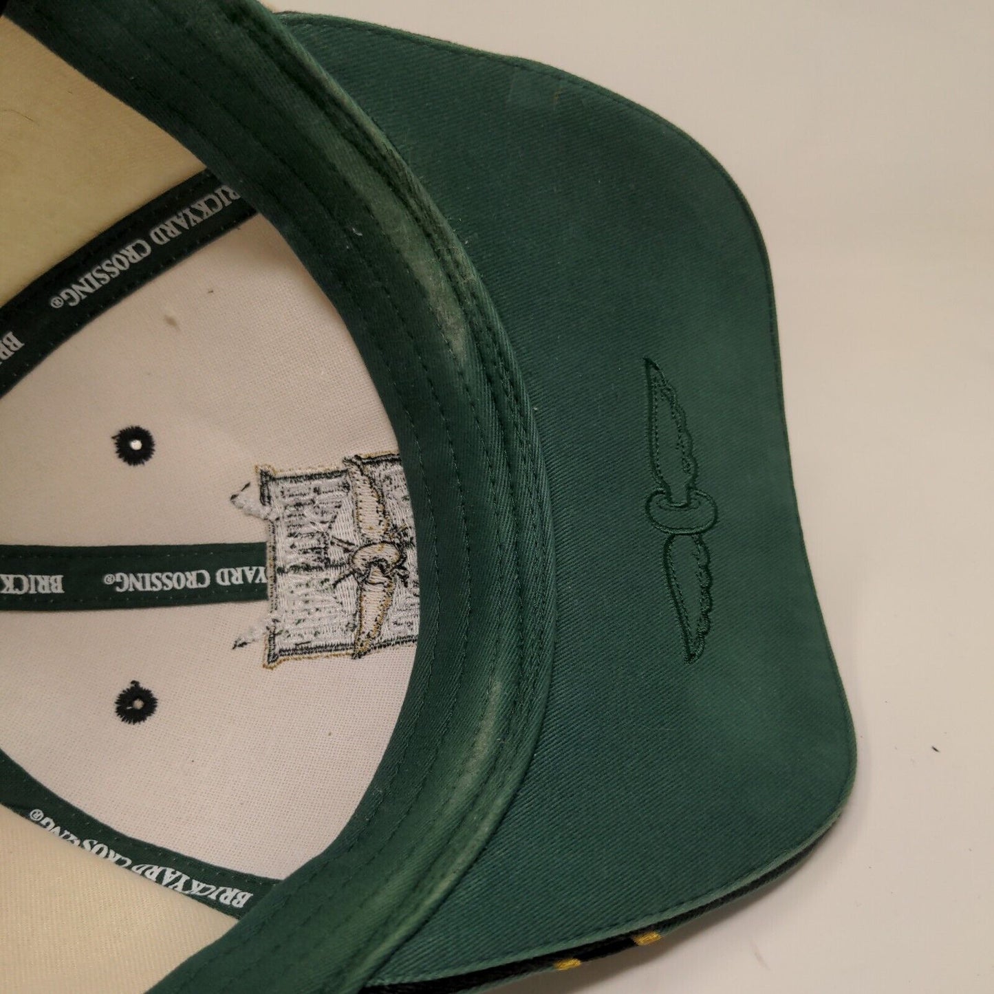 Brickyard Authentics Men's Strapback Hat Tan Green Embroidered Golf Logo