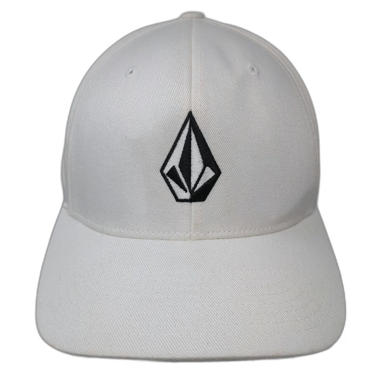 Volcom Baseball Cap White XL Fitted Flexfit Hat Embroidered Stone Logo Stretch