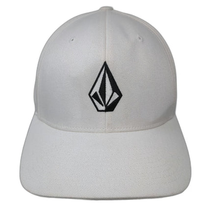 Volcom Baseball Cap White XL Fitted Flexfit Hat Embroidered Stone Logo Stretch