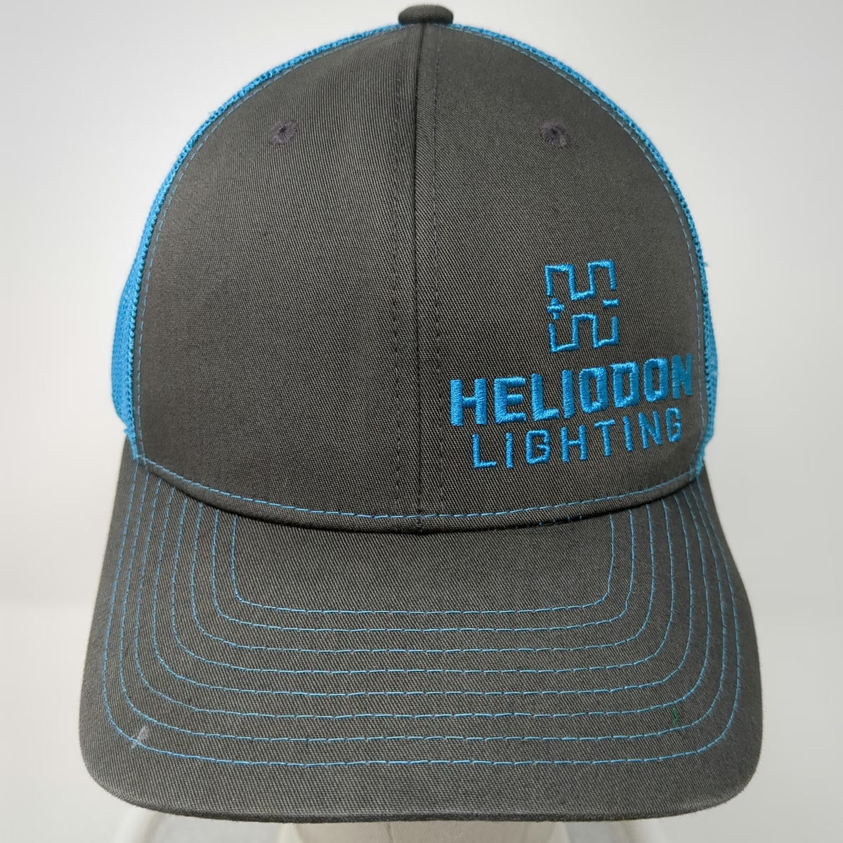 Richardson Trucker Hat Gray Blue Heliodon Lighting One Size Mesh Snapback Logo