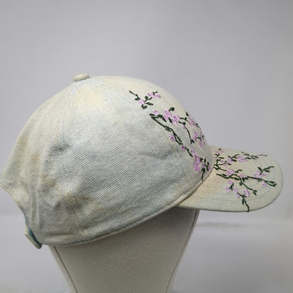 Baseball Cap Blue One Size Floral Cherry Blossom Embroidery Strapback Denim Hat