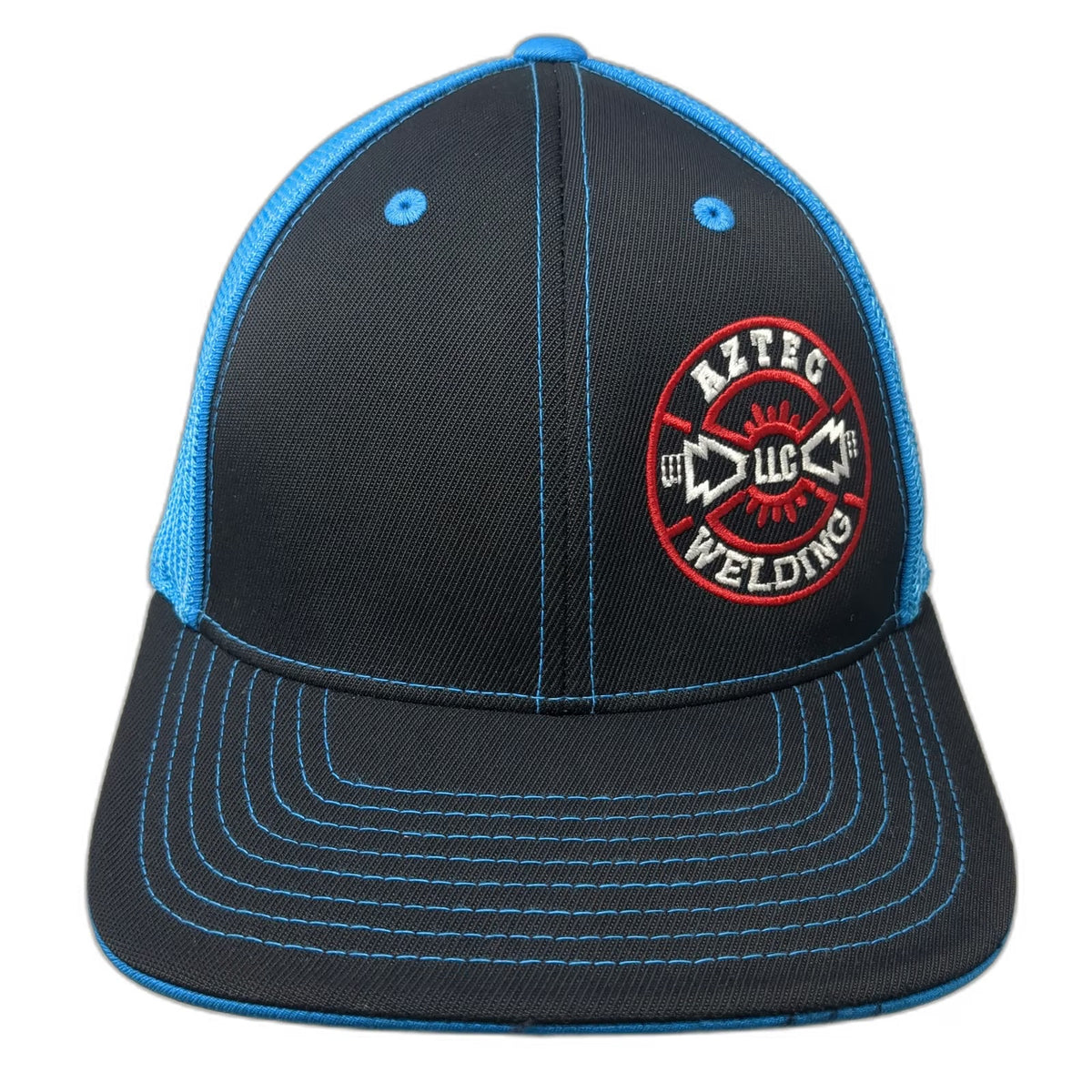 Pacific Headwear Baseball Cap Black Blue Size 8 Mesh Flexfit Aztec Welding Hat