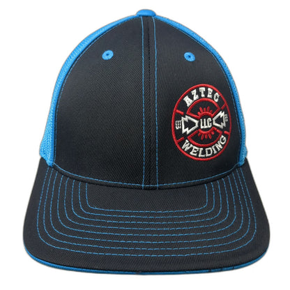 Pacific Headwear Baseball Cap Black Blue Size 8 Mesh Flexfit Aztec Welding Hat
