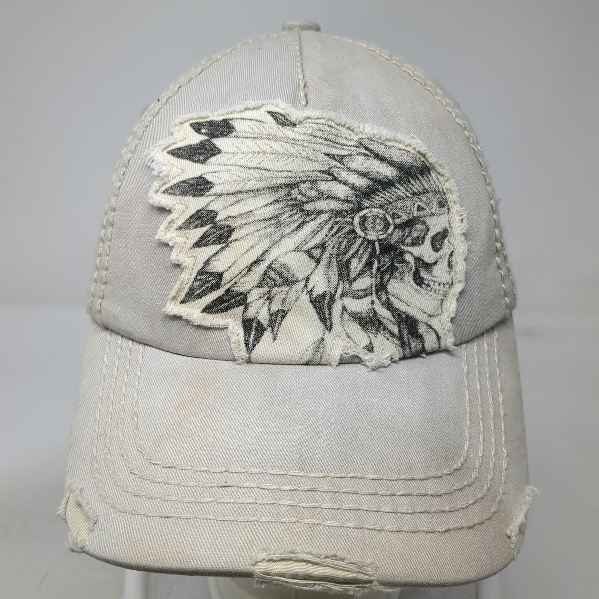 KBETHOS 5 Panel Gray One Size Skull Headdress Contrast Stitching Slideback Hat