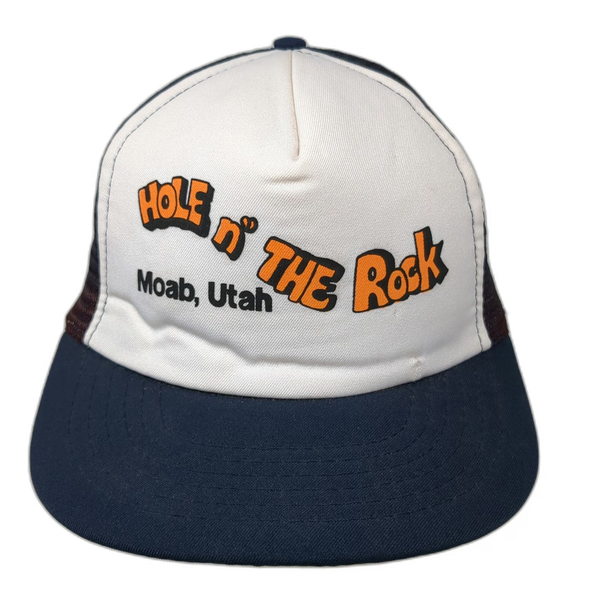 Trucker Hat Blue White L Moab Utah Hole n The Rock Snapback Mesh Back Foam Front