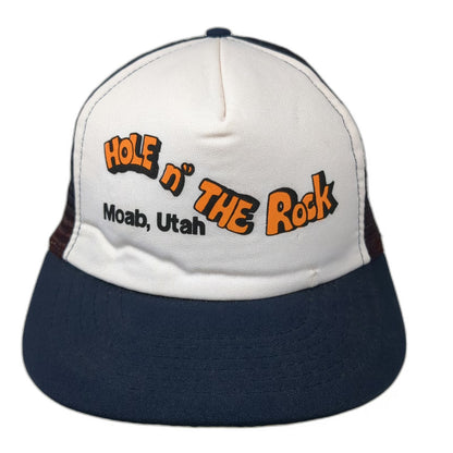 Trucker Hat Blue White L Moab Utah Hole n The Rock Snapback Mesh Back Foam Front