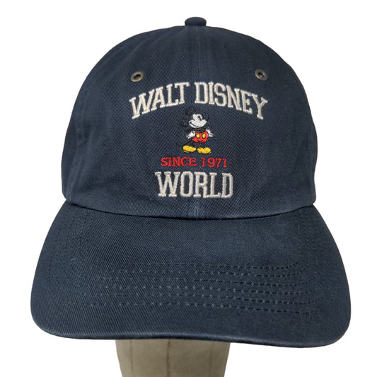 Walt Disney World Men's Slideback Hat Blue Embroidered Mickey Mouse Logo Cotton