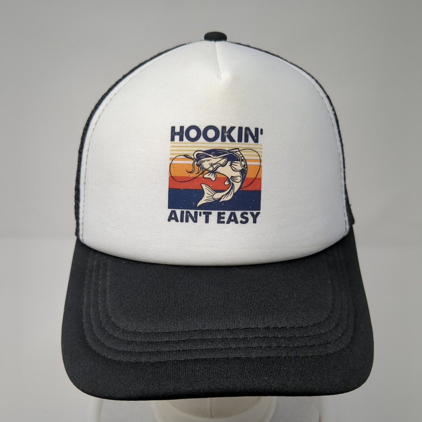 Hookin' Ain't Easy Snapback Trucker Hat Black One Size Mesh Back
