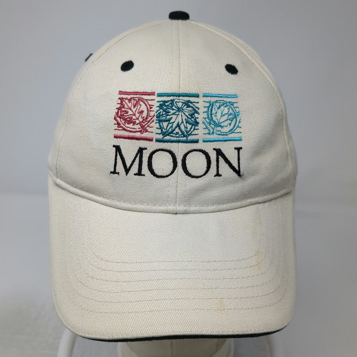 Ivory Baseball Cap Beige One Size Moon Leaf Embroidery Cotton Strapback Hat