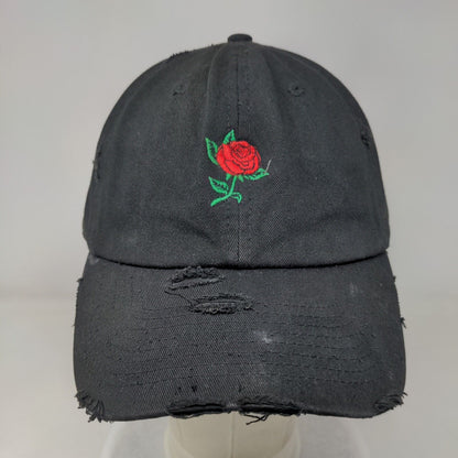 Red Rose Slideback Hat Black One Size Embroidered KB ETHOS Vintage