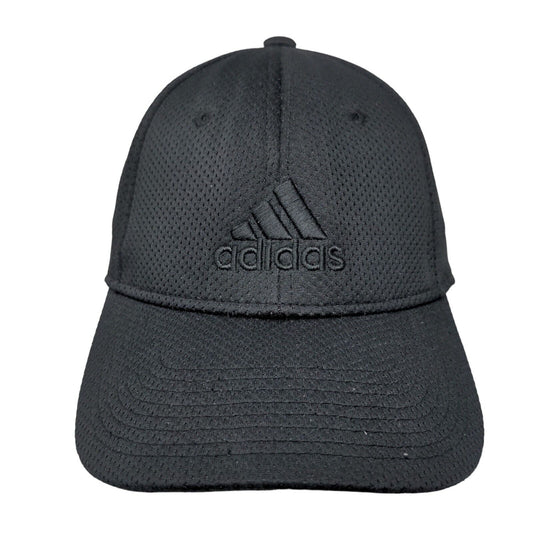 Adidas Fitted Hat Black L/XL Embroidered Logo Breathable Vented Holes 6 Panel