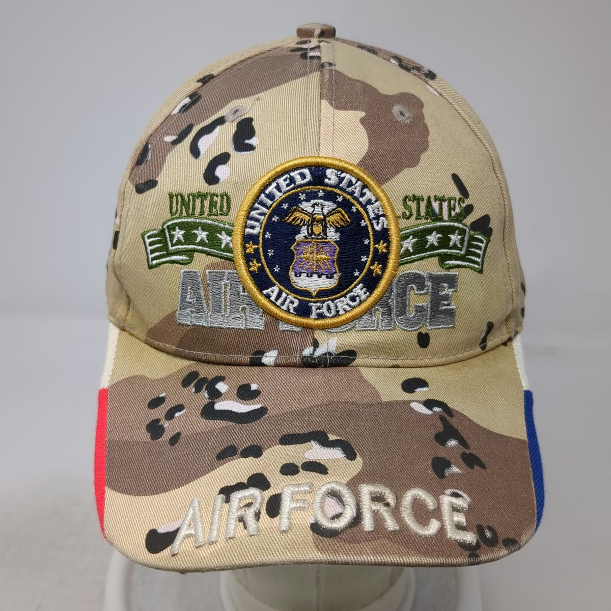 August Sportswear US Air Force Baseball Cap Beige One Size Desert Camo Logo Hat