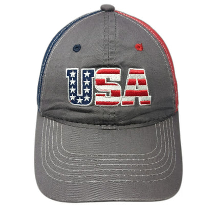 Outdoor Cap Trucker Hat Gray Red Blue One Size USA Split Mesh Back Snapback