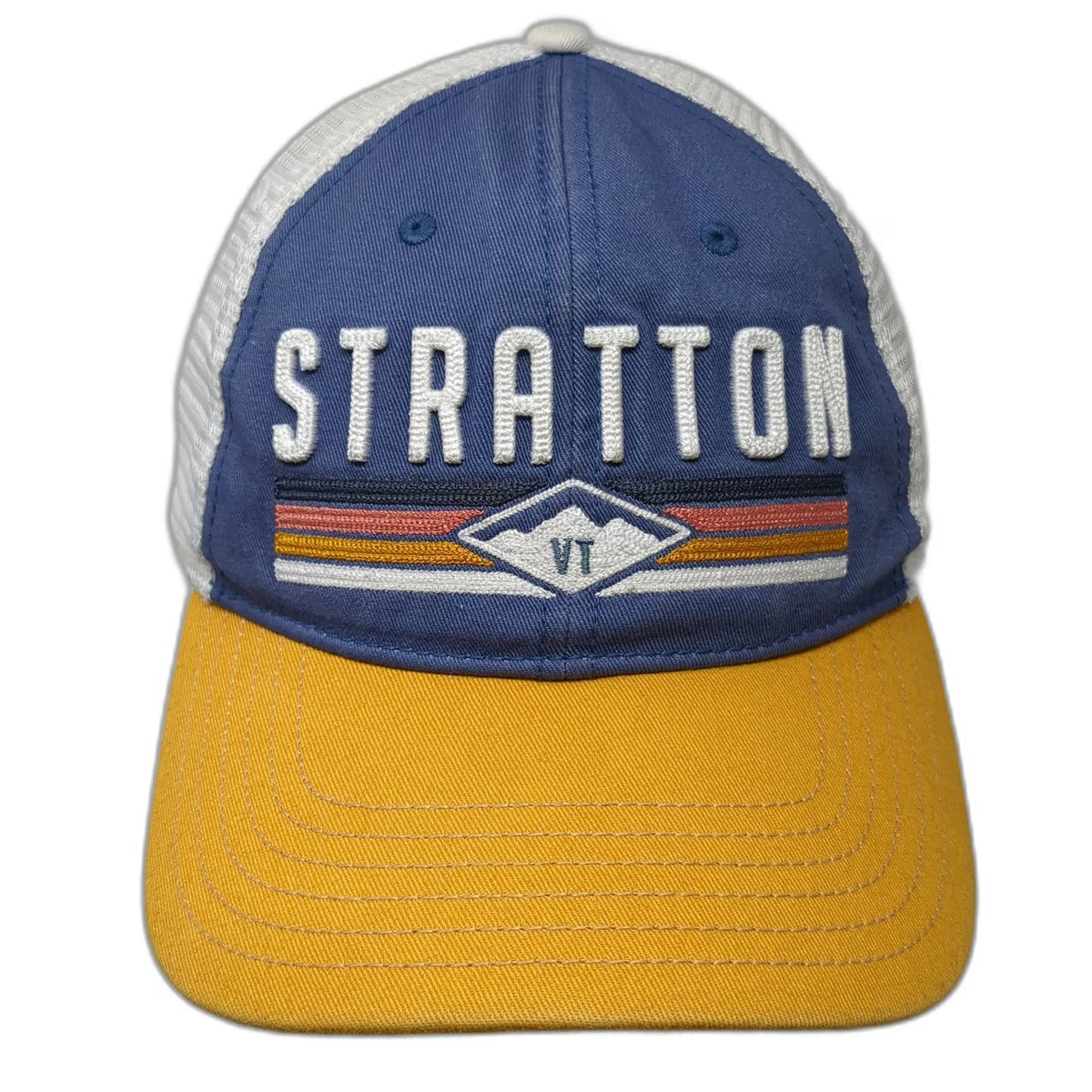 Camp David Trucker Hat Blue Yellow White One Size Stratton Vermont Mesh Snapback