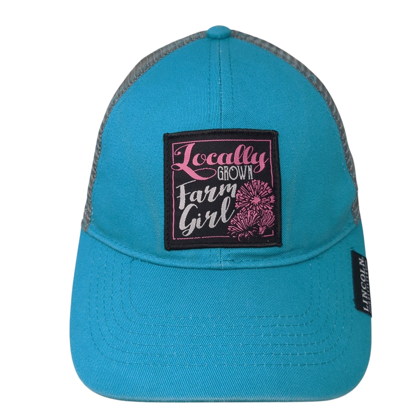 Locally Grown Farm Girl Snapback Trucker Hat Blue One Size Mesh Back